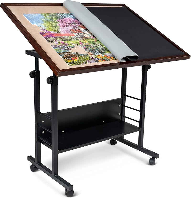 Becko US Jigsaw Puzzle Table 1500pc Tilting Height Adj 4 Wheels Storage