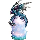 ICE ARMOR 10.75" H LED Blue Dragon on Lantern Figurine Statue Sculpture Ornament Decor for Housewarming, Holidays, Christmas for Men/Women