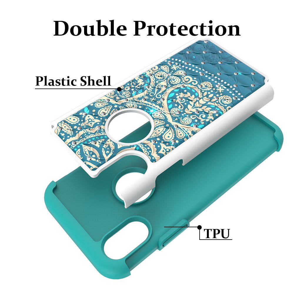 iPhone X Case, MagicSky [Shock Absorption] Studded Rhinestone Bling Hybrid Dual Layer Armor Defender Protective Case Cover for iPhone X (2017) - Flower1