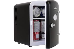 Koolatron Mini Fridge - Refrigerator for Bedroom Office, Portable Table Top Beverage Cooler, 12V 110V Refrigerador For Drinks, Soda, Wine, Use In Car, Dorm, Outdoor, Patio, 6 Can