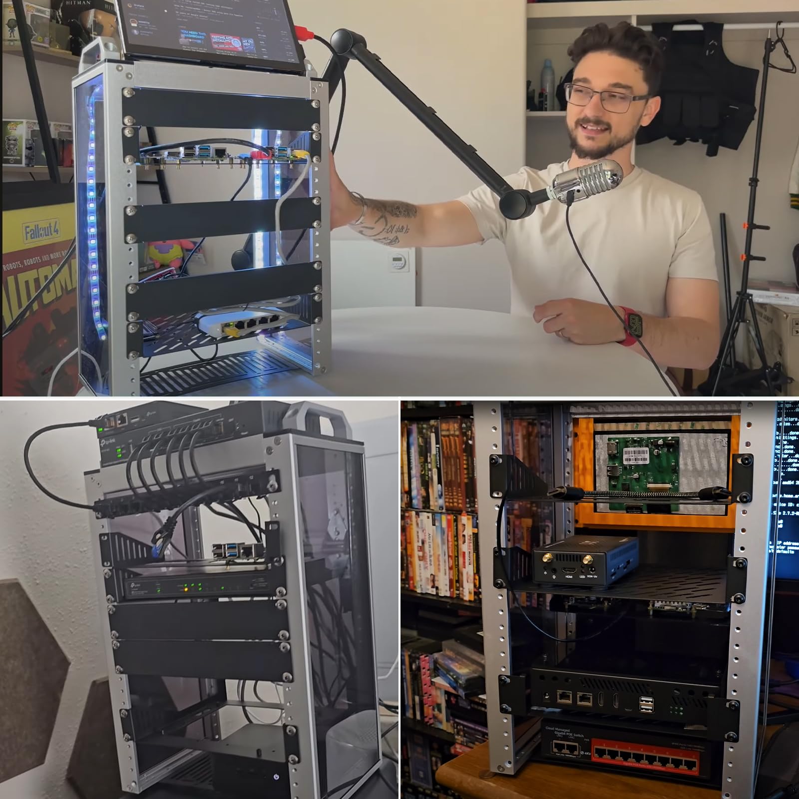 GeeekPi DeskPi RackMate T1, 8U 10 Zoll Serverschrank, 200 mm Tiefes Mini-Rack mit Regalboden & Blindplatte, für NAS, AV- & Netzwerktechnik (Silber) 9