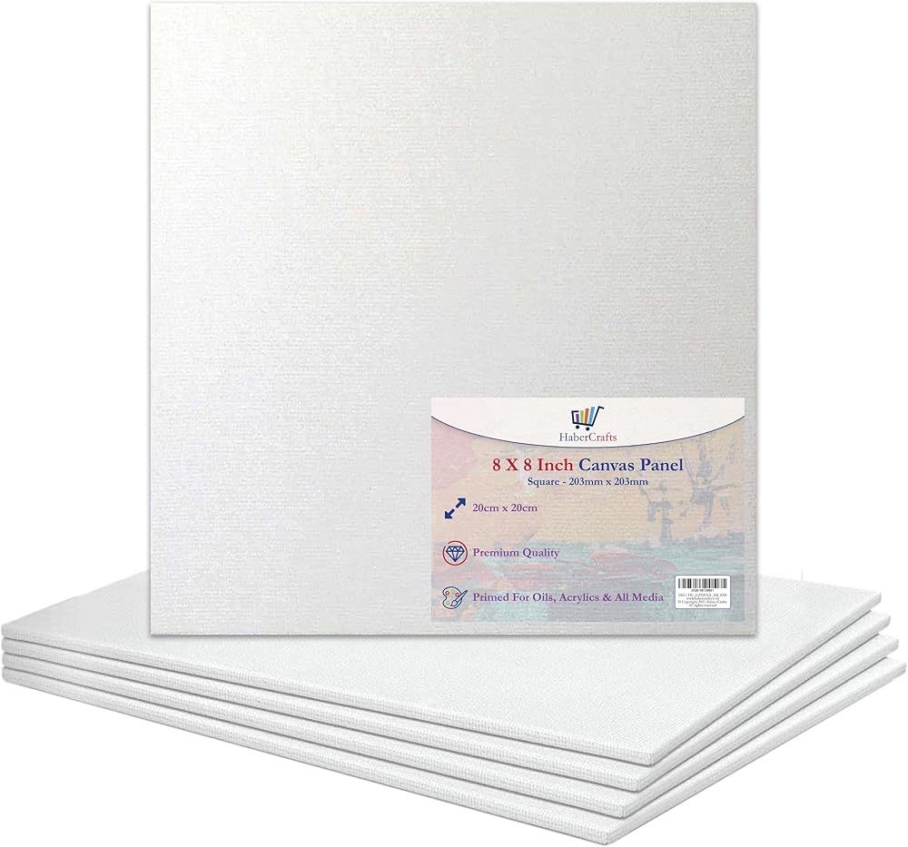 Habercrafts 8x8 Inch Canvas Panels 5 Pack 100% Cotton Triple Gesso Primed