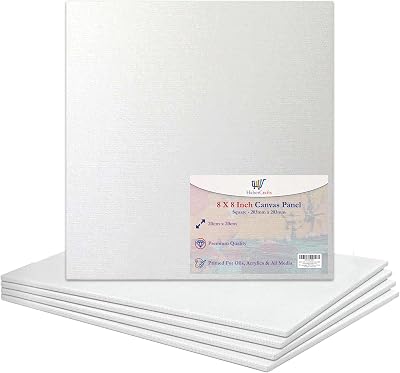 Habercrafts 8x8 Inch Canvas Panels 5 Pack 100% Cotton Triple Gesso Primed
