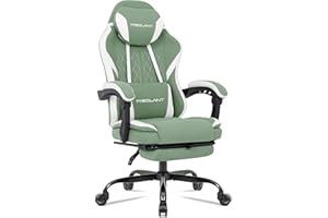 Misolant Gaming Chair, Fabric Gamer Chair with footrest for Adults, High Back Ergonomic Computer Game Chair with Adjustable Headrest and Massage Lumbar Support, 90-155° Recline Free, Green
