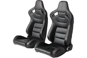 SEHAONOHOME Automotive Racing Sports Seats for Cars, 2PCS Universal PVC Leather Reclinable Racing Bucket Seats with Dual Sliders, Black with Orange Stitching