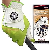 Copper Tech Plus Copper Infused Womens Golf Glove White/Lime – Compression Fit, Non-Slip Silicon Grip, Arthritis Relief, Muscle Support, USGA Approved