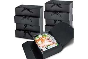 Kucoele 15 PCS Gift Boxes with Lids for Presents, 10.6 x 7.8 x 3.1 Inches Black Bridesmaid Proposal Boxes with Ribbons for Wedding, Birthday, Halloween Party and Bride Shower Packaging