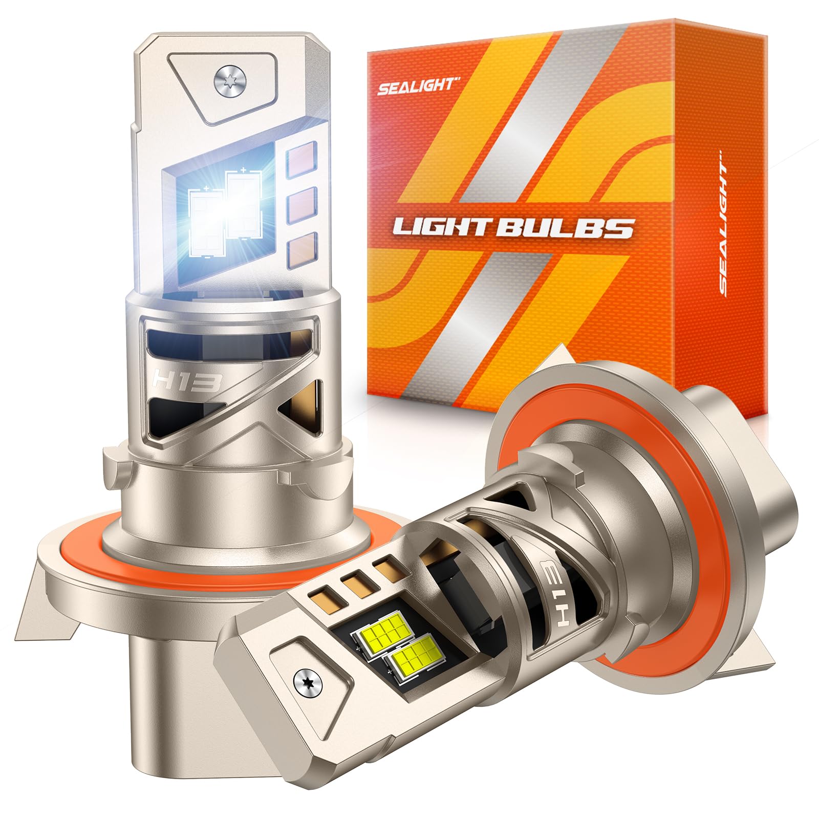 SEALIGHT H13 𝐋𝐄𝐃 Bulbs, 52000LM 1000% Ultra Brighter H13 Fog Bulb, 32PCS Lighting Chips, 80,000hrs+ Lifespan, 9008 Drving Front Light 6500K White, 1:1 Size Plug N Play Fog Light, Pack of 2 Image SEALIGHT H13 𝐋𝐄𝐃 Bulbs, 52000LM 1000% Ultra Brighter H13 Fog Bulb, 32PCS Lighting Chips, 80,000hrs+ Lifespan, 9008 Drving Front Light 6500K White, 1:1 Size Plug N Play Fog Light, Pack of 2 Image