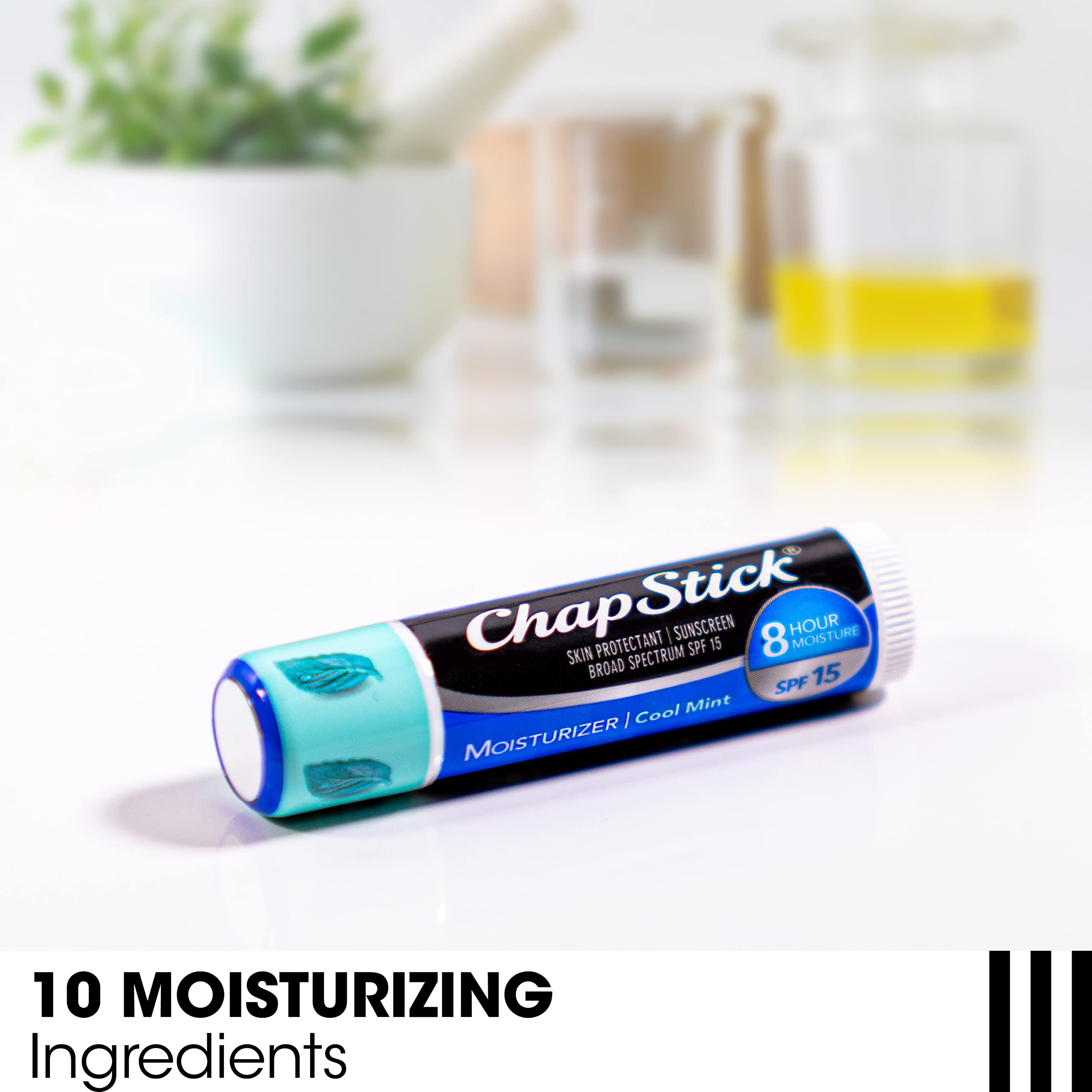 ChapStick Moisturizer 2-in-1 Lipcare SPF 15, Cool Mint, 3-Pack – Sunscreen Lip Balm with Aloe Vera and Vitamin E, 0.15 Ea