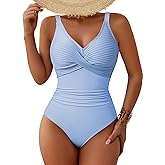 Pink Queen Women One Piece Swimsuit 2026 Patchwork Twist Front V Neck Ruched Tummy Control Swimwear Bathing Suits