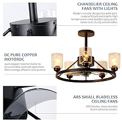 KINGTORO 24" Chandelier Ceiling Fans with Lights