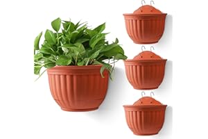 T4U 8.5inch Wall Planters for Indoor Plants Set of 4, Wall Hanging Planter for Apider Plant, Vine Plants, Ivy, Ferns, Succulent, Flower,Garden Home Decor, Red