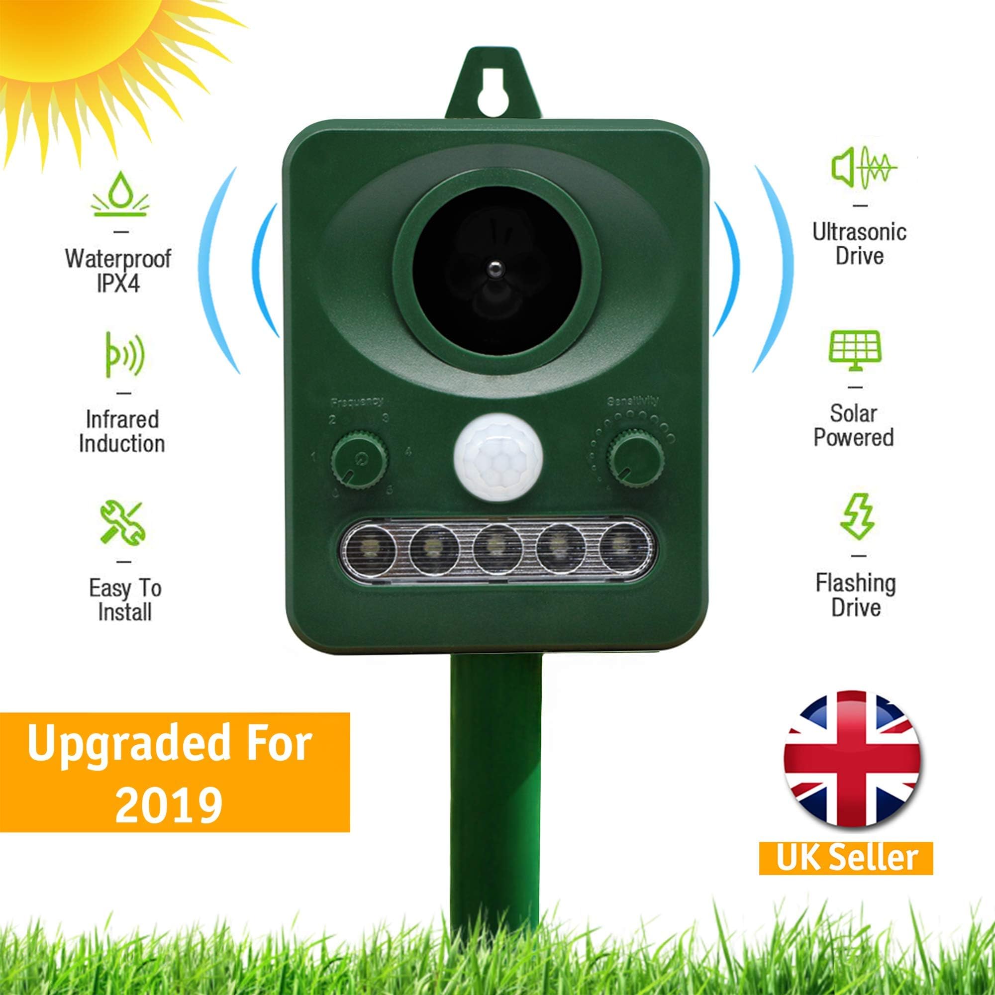 TQGEAR Solar animal repeller | Waterproof Ultrasonic Animal Repeller/Animal Scarer- Cat Repellent, Pet Deterrent With Motion Sensor and Light for Cats, Dogs, Bird, Squirrels, Moles, Rats