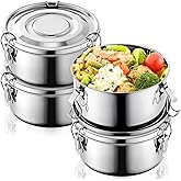 Skybooly 4 Pcs Small Stainless Steel Bento Box 13 oz Reusable 304 Stainless Steel Food Storage Containers with Lockable Clips to Leak Proof, Dishwasher Safe