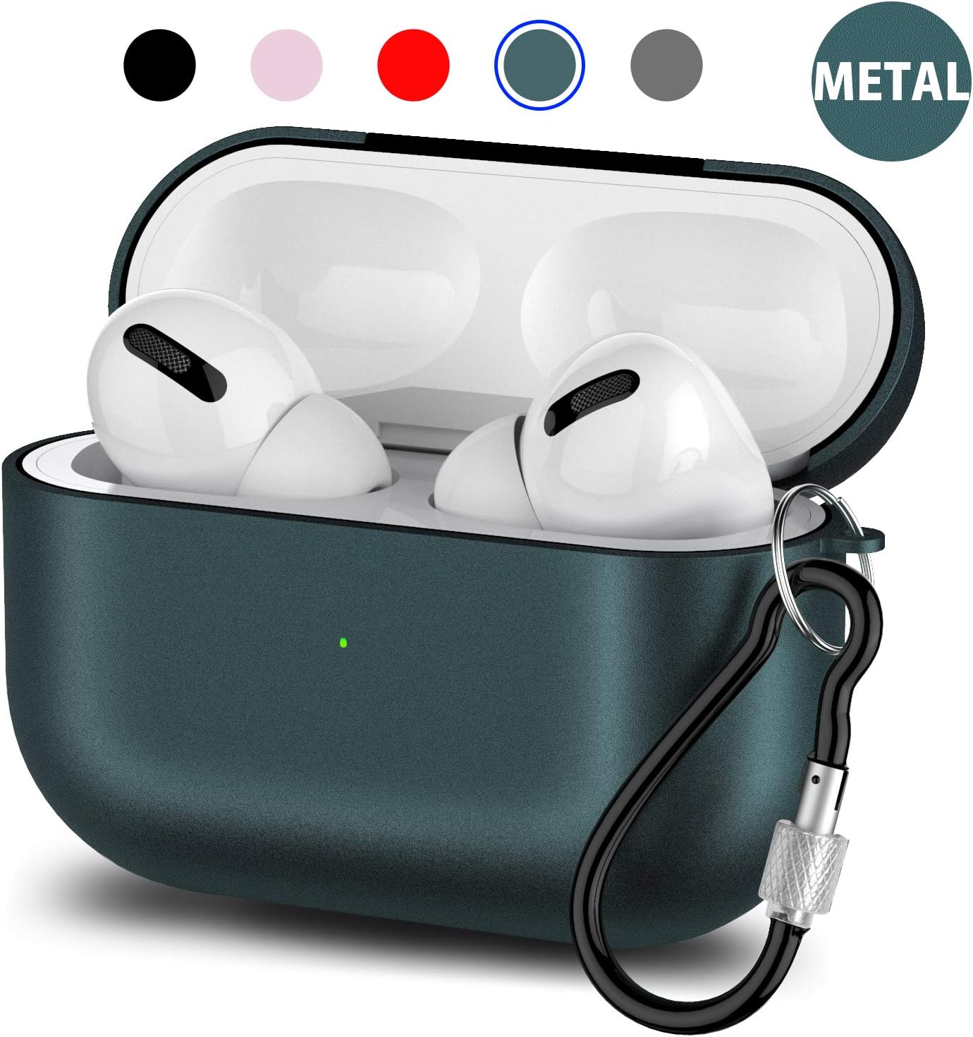 Fenvella Matel AirPods Pro Case 2020 Full Protective Silicone Cover Accessories with Keychain Compatible for Apple AirPods Pro Wirless Charing Case (Pro, Dark Green)