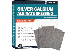Ceeport Silver Calcium Alginate Wound Dressing 3'' x 3'', 5 Individual Pack, Highly Absorbent Dressing Gauze, Soft and Comfortable Silver Dressing for Wound Care, Non Stick Pads for Wounds