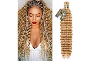 QTHAIR 14A Deep Wave Bulk Human Hair For Braiding No Weft (18", 27(Honey Blonde)) 100% Unprocessed Brazilian Deep Wave Human Hair Virgin Hair Extensions Two Bundles Micro Braiding