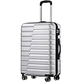 Coolife Carry On Luggage Airline Approved with Wheels Hard Shell Suitcase Spinner TSA Lock Telescopic Handle 20-inch,Silver