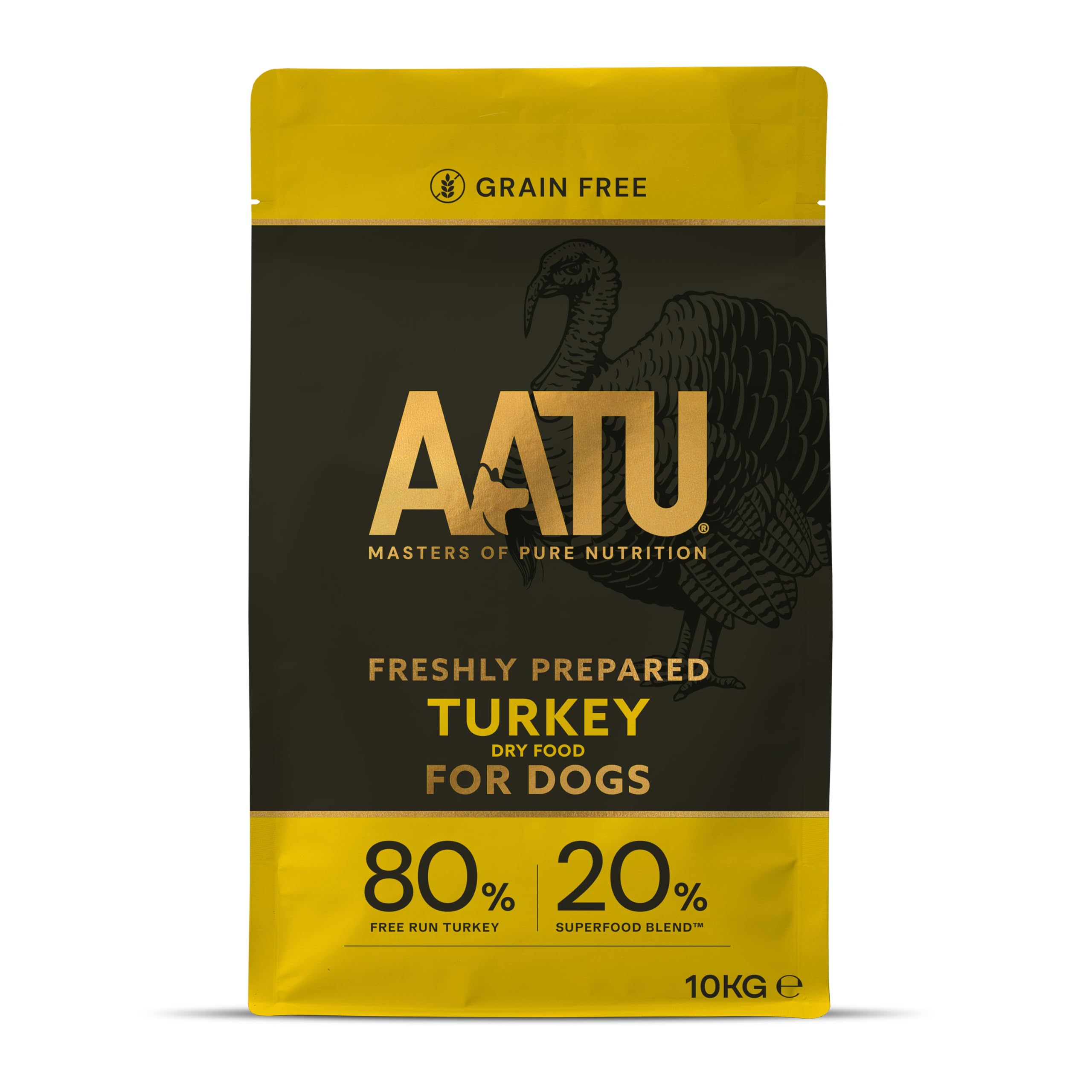 AATU 80/20 Complete Dry Dog Food, Turkey 10kg - Dry Food Alternative to Raw Feeding, High Protein. No Nasties, No Fillers. (Packaging may vary).