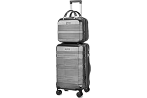GigabitBest 20" Carry-On Luggage & 14" Cosmetic Bag, Lightweight ABS+PC Carrying Case with TSA Lock, Luggage Sets 2 Piece with Swivel Wheels (Black, 20"/14" Carry-On)