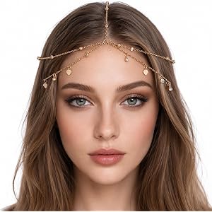 SynHHergyx Gold Head Piece Sequins Head Chain Jewelry Egyptian Jewelry Hair Accessories Goddess Headpiece Festival Prom Weddi