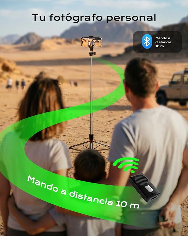 Palo Selfie y Trípode para Móvil, 170cm Tripe Telemovel Portátil con Mando a Distancia, Compatible con iPhone/Android