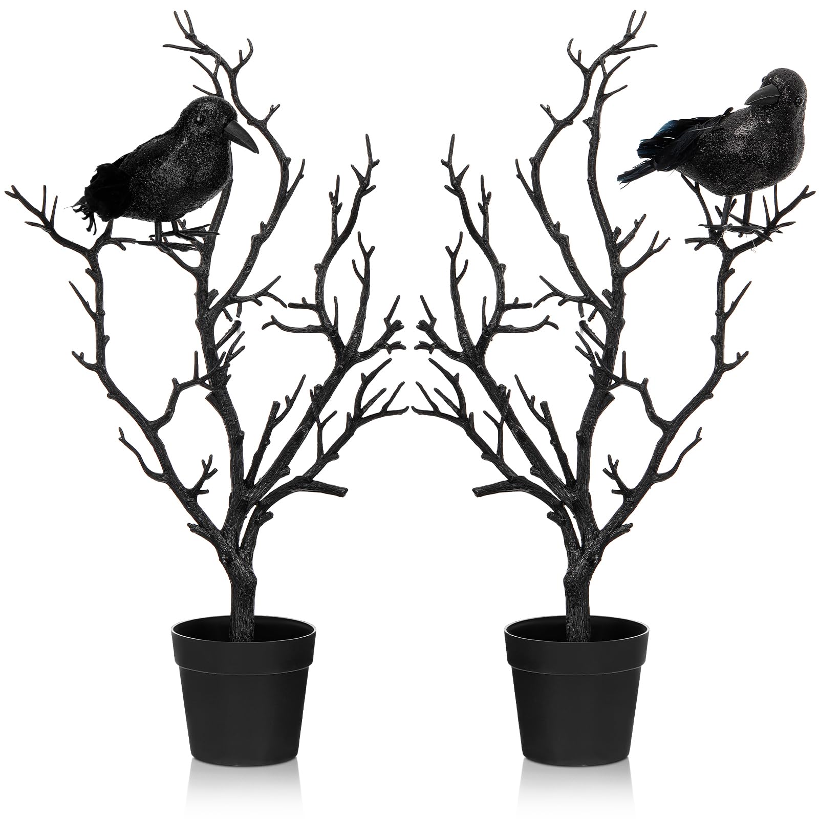 Photo 1 of Bucherry 2 Set Halloween Black Tree with Crows Tabletop Vase 16in Tall Indoor Outdoor Black Spooky Tree Decor for Halloween Home Window Table Centerpiece Party Decor