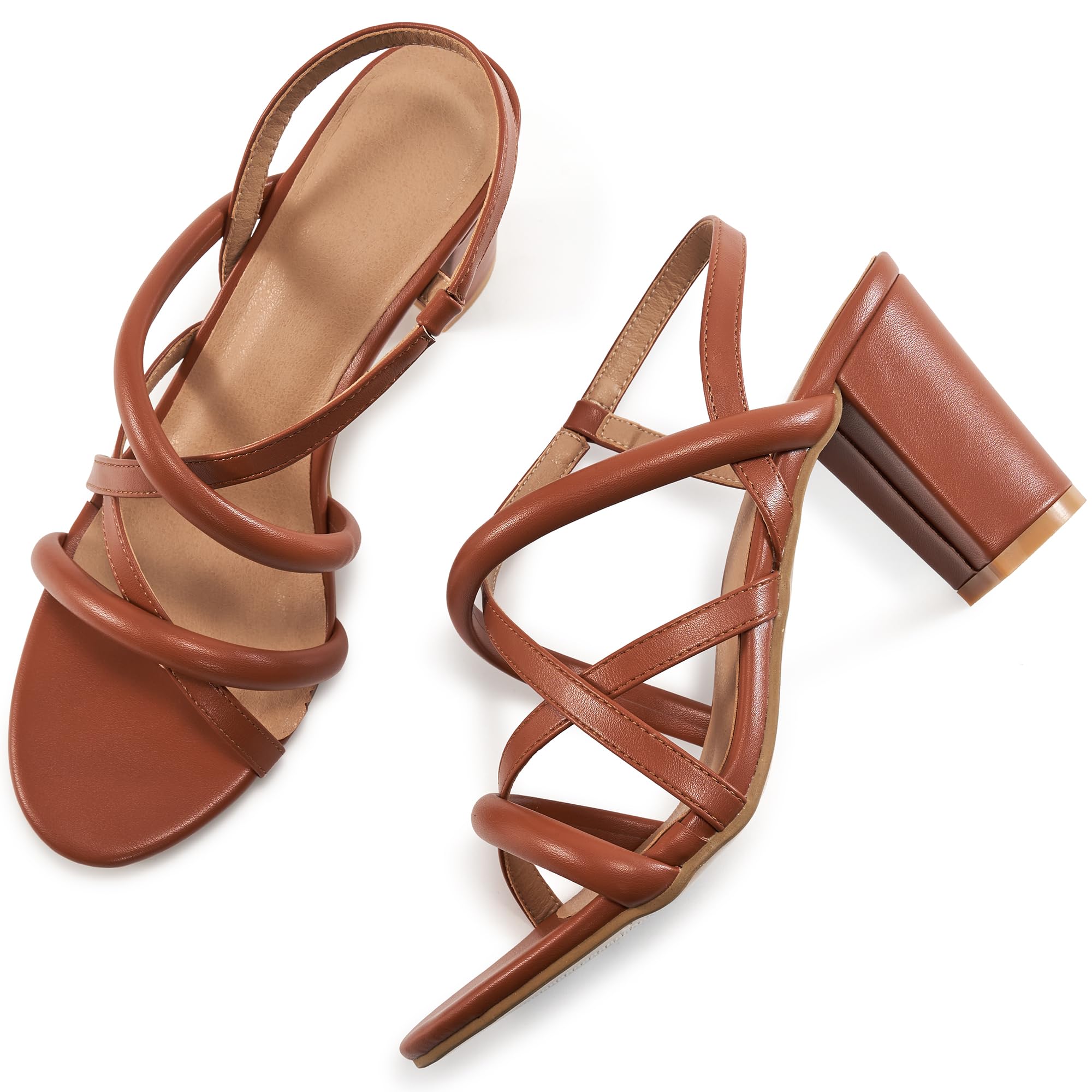 Photo 1 of (USD/FAIR) (8.5) Aomigoct Chunky Heels for Women Prom: Brown 8.5 Comfortable Strappy Open Toe Heeled Sandals - Ankle Strap Wedding Dress Heel Shoes