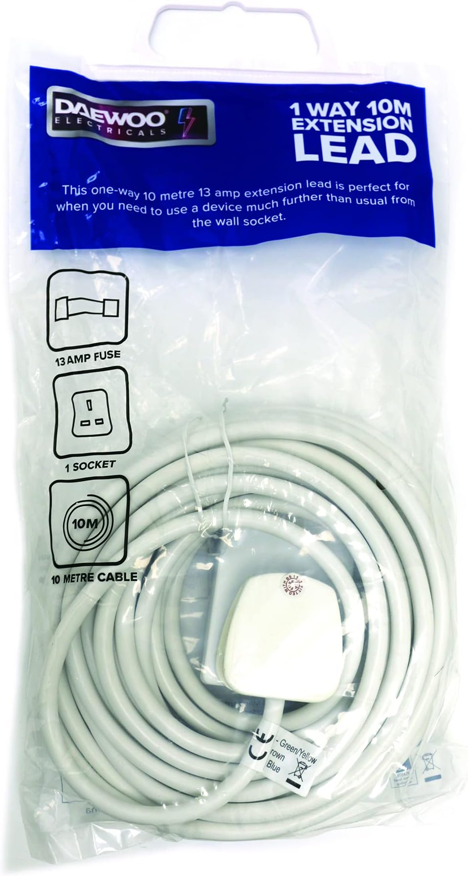 Daewoo 1 Gang 10 Metre Extension Cable with Power On Indicator
