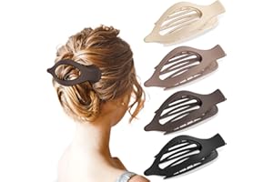 Oeusnael 4 PCS Large Flat Hair Clips for Women Girls, French Concord Lay Down Hair Claw Clips for Thick Thin Hair, Comfortable Curved Flat Clips, Matte Non-slip Strong Hold Hair Barrettes, Neutral