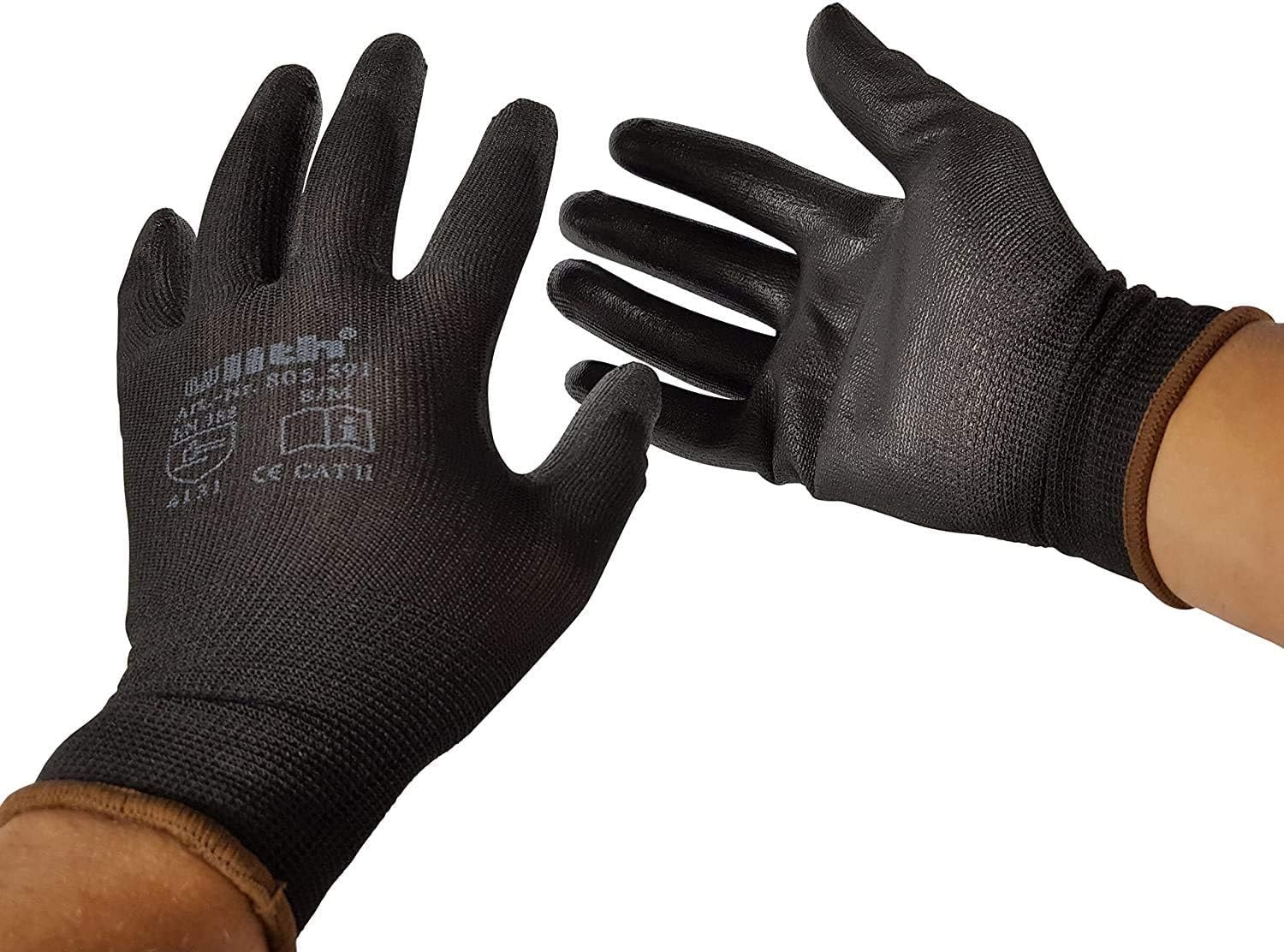 12 pairs of work gloves construction gloves mounting gloves with PU partial coating from Ulith EN 420 EN 388 various sises available, black, Ulith