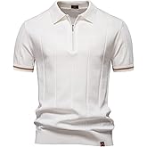 AIOPESON Mens Golf Polo Shirts Short Sleeve Quarter Zip Knit Polos Slim Fit Textured Stretchy Polo Shirt for Men