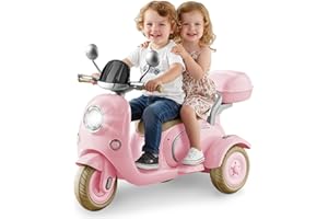 HEIMILI Kids Electric Motorcycle,Electric Scooter for 3 Year Old, Girls Toy, 3-Wheel 12V Ride On Scooter for Kids with Storage Compartments, Motorcycle for Girls (Pink)