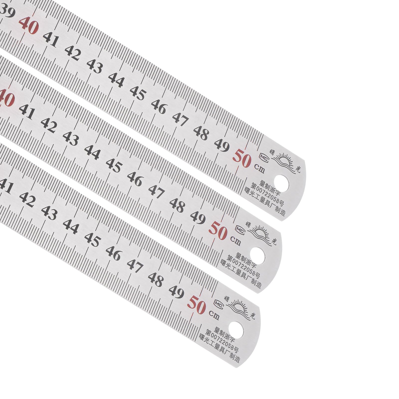 Kozelo 3pcs Stainless Steel Ruler - [50cm/20 Inch x 1/28 Inch x 1-1/7 Inch] Double Reading Straight Edge Measuring Tools for Architectural Design Use | Silver Tone