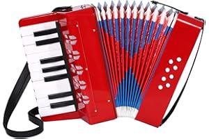 AIMEIS Accordion 17 Keys Mini Accordian,Musical Instrument,8 Bass Button Piano Accordion for Beginners (Red)