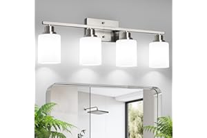 Ascher Bathroom Light Fixtures, 4-Light Vanity Light Over Mirror, Brushed Nickel Wall Sconces with Milky White Frosted Glass Shades, Wall Lamp for Living Room Bedroom, E26 Base(Bulbs Not Included)