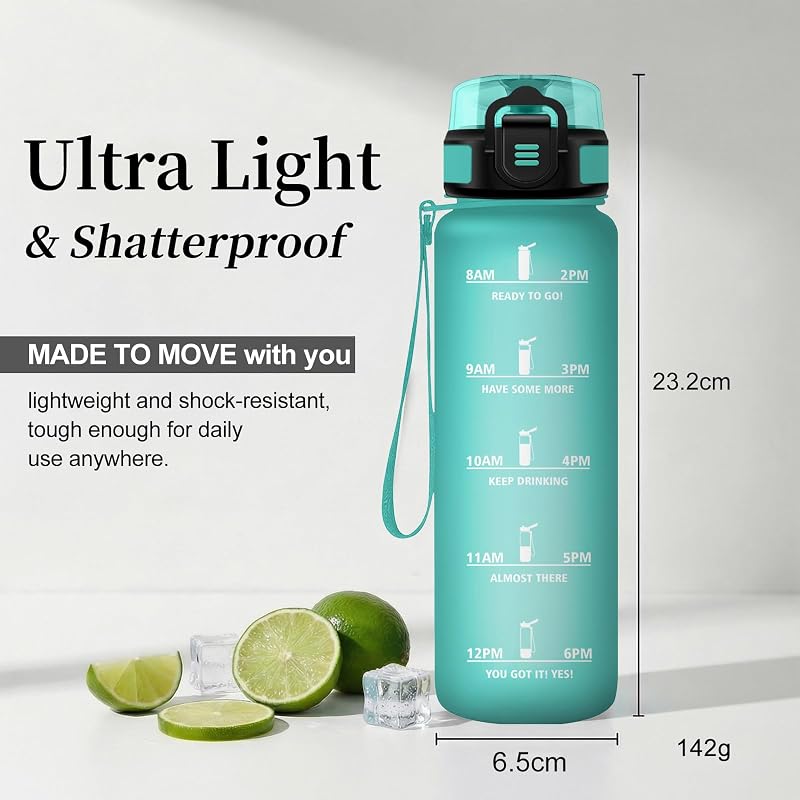 Botella Agua Deporte 500ml, Cantimplora con Filtro, Marcador de Tiempo, Reutilizable, a Prueba de Fugas, para Colegio, Bicicleta, Senderismo