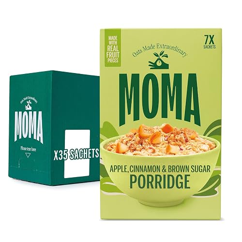 MOMA - Apple, Cinnamon & Brown Sugar Porridge Sachets - 7 x 40g - Made with British Wholegrain Jumbo Oats • High in Fibre • Plant-Based • Contains Real Fruit Pieces • Vegan