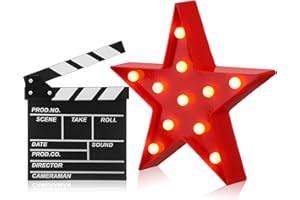 Tuanse 2 Pcs Movie Night Supplies Movie Theater Decor Film Clapper Board Accessory and Marquee Light LED Star Sign Props for Moving Night Decorations Party Supplies