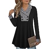 Bebonnie Womens Long Sleeve Casual V Neck Sweatshirts Pullover Tunic Tops with Buttons