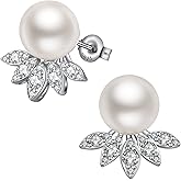 ZDaoBen Pearl Earrings for Women, 925 Sterling Silver Cubic Zirconia Pearl Stud Earrings 10MM