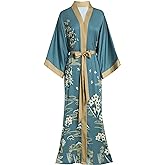 Aensso Long Soft Lightweight Silky Kimonos Robes for Women, Luxury Japanese Floral Womens Kimono Robe