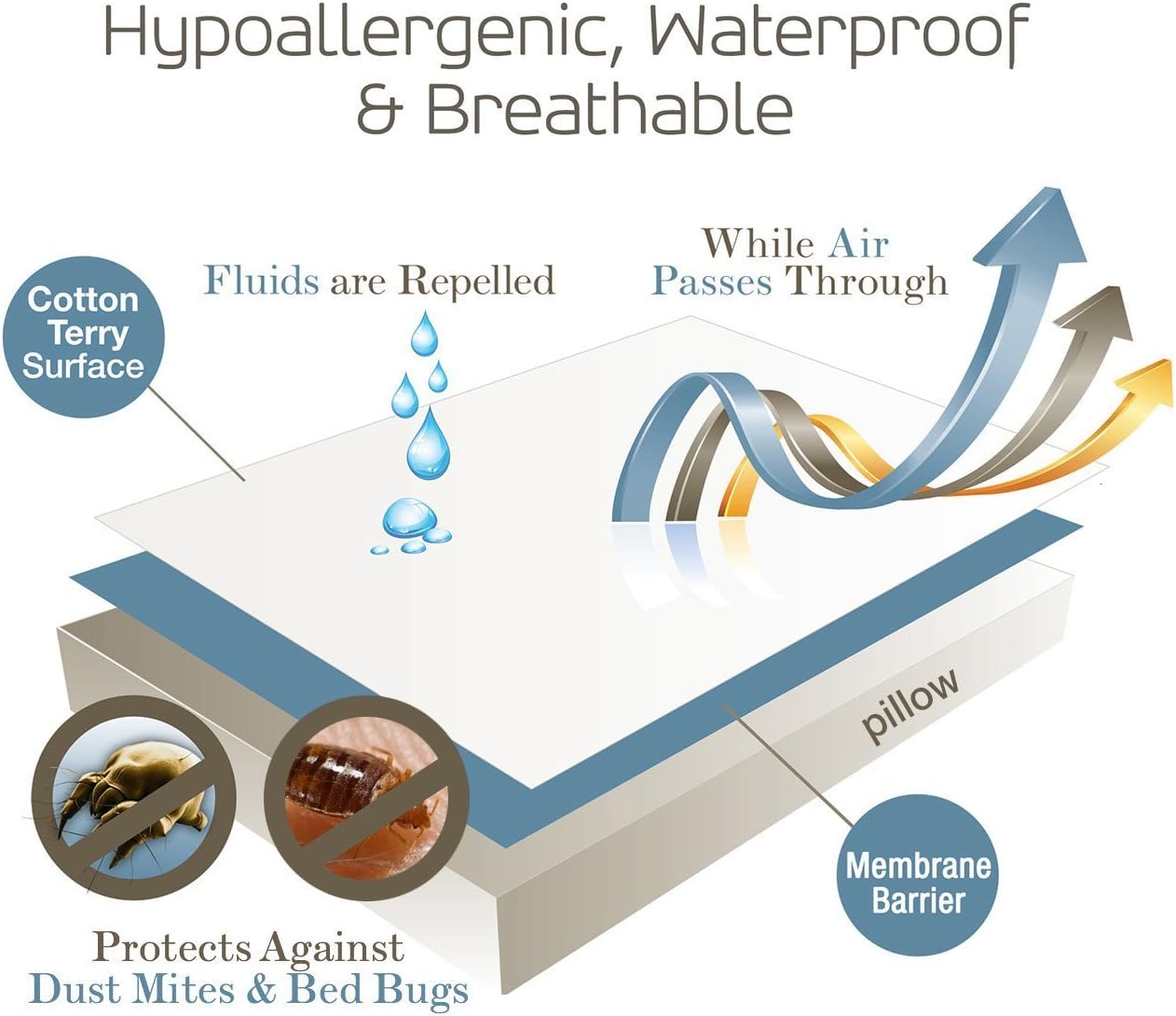 SafeRest Premium Hypoallergenic Bed Bug Proof Zippered Waterproof Pillow Protector (1) Standard Size: Kitchen & Dining