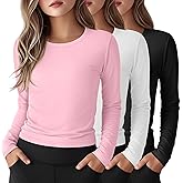 LessonZoo 3 Pack Girls Long Sleeve Athletic Yoga Shirts Kids Quick Dry Tops Crewneck Teen Basic Tees Activewear for Sports