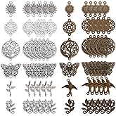 SUNNYCLUE 1 Box 72Pcs 12 Styles Flower Connector Charms Tree of Life Connector Charms Metal Link Charm Butterfly Sunflower Charm for Jewelry Making Charms DIY Earring Necklace Bracelet Crafts