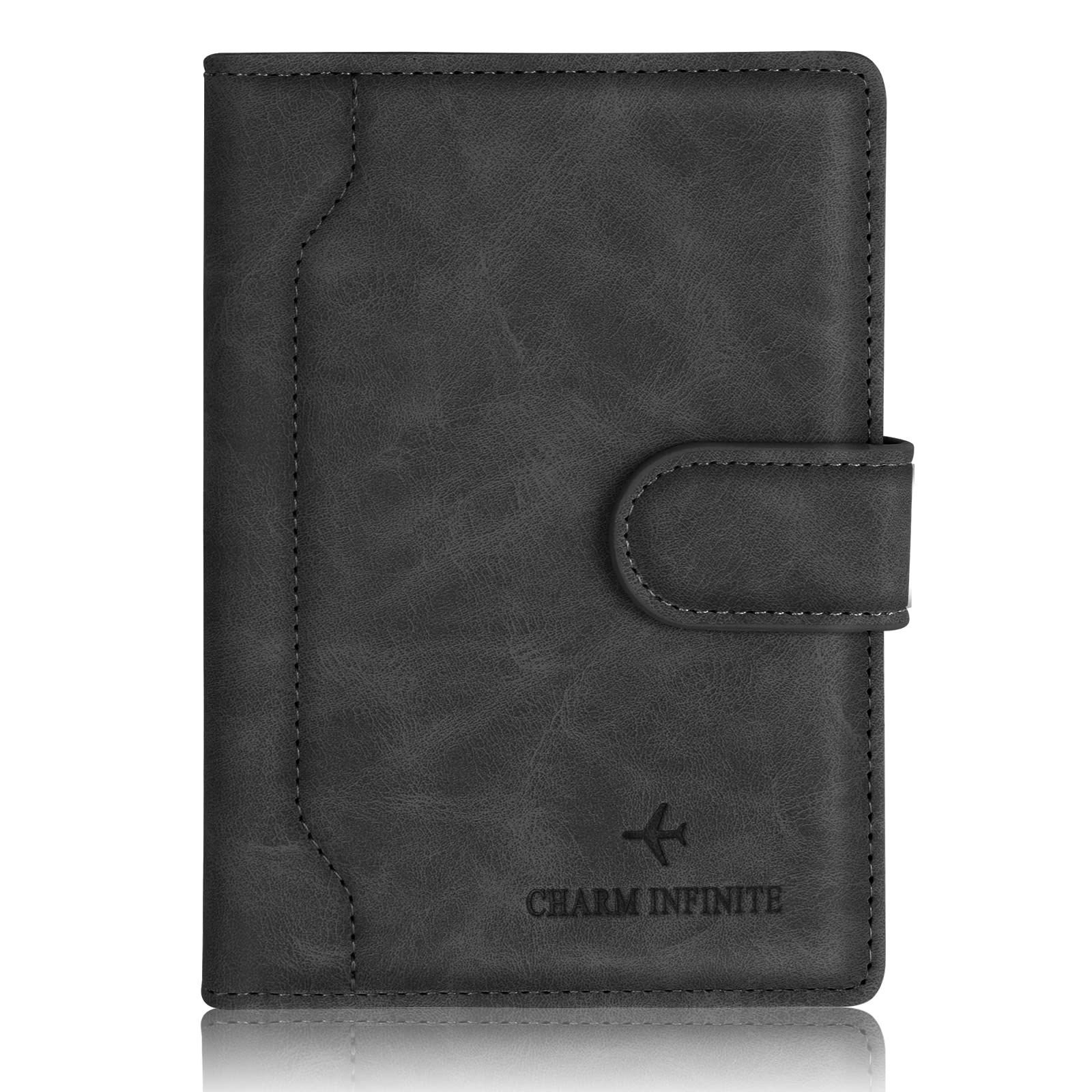 Toctax Passport Holder Cover, Leather RFID Travel Wallet Case Organiser with RFID Blocker, Passport Cover for Passport, Business Cards, Credit Cards, Boarding Passes (Black)
