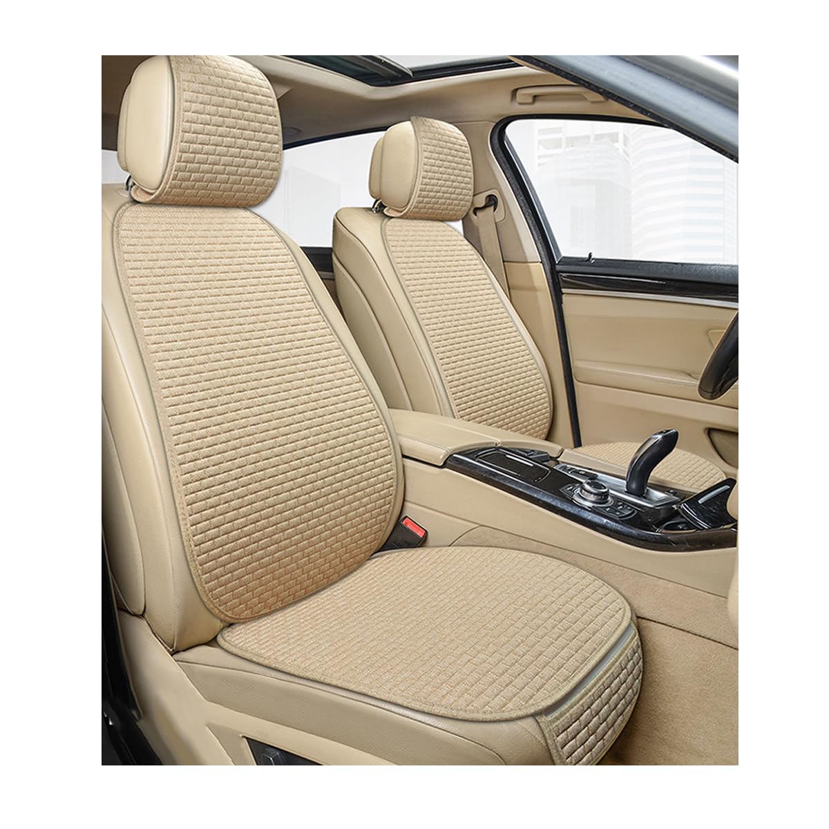 Photo 1 of Yourkar 4PCS Car Seat Cover Pad, Breathable Auto Front Seat Bottom Cushion Mat & Seatback Cover, Soft Comfortable Vehicle Full Seat Protector, Universal Truck SUV Car Accessories (Beige)