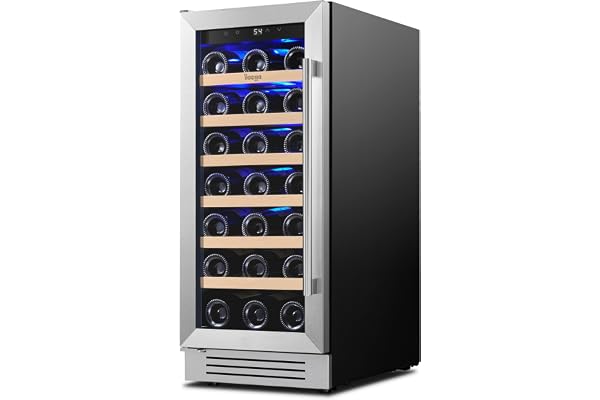 Yeego 15'' Wine Cooler Refrigerator - 33 Bottles Wine Fridge, 40-65Â°F Wine Refrigerator With Glass Door, Built-In/Freestanding/Under Counter, LED Adjustable Shelves Fridge for Home Bar Office Kitchen