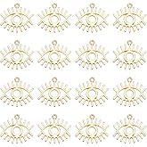 SUNNYCLUE 1 Box 50Pcs Evil Eye Charms Open Back Bezels Charm Golden Metal Charm Hollow Evil Eye Lucky Charms for Jewelry Making Charm Women Adults DIY Necklace Earrings Bracelet Keychain Supplies