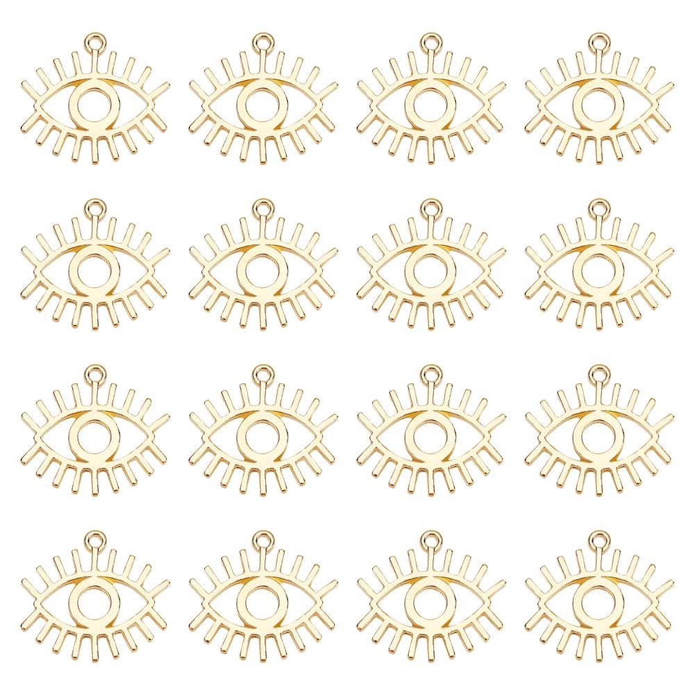 SUNNYCLUE 1 Box 50Pcs Evil Eye Charms Evil Eye Metal Charm Hollow Gold Evil Eyes Charms Lucky Charms for jewellery Making Charm Women Adults DIY Necklace Earrings Bracelet Keychain Crafts Supplies